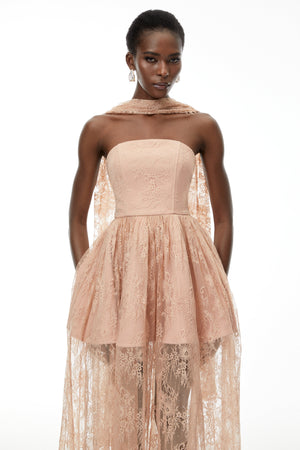 Aurohaya Cassidy Pink Floral Appliqué Maxi Dress