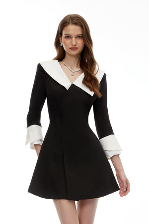 Aurohaya Celestine Black V-Neck Color Block Mini Dress
