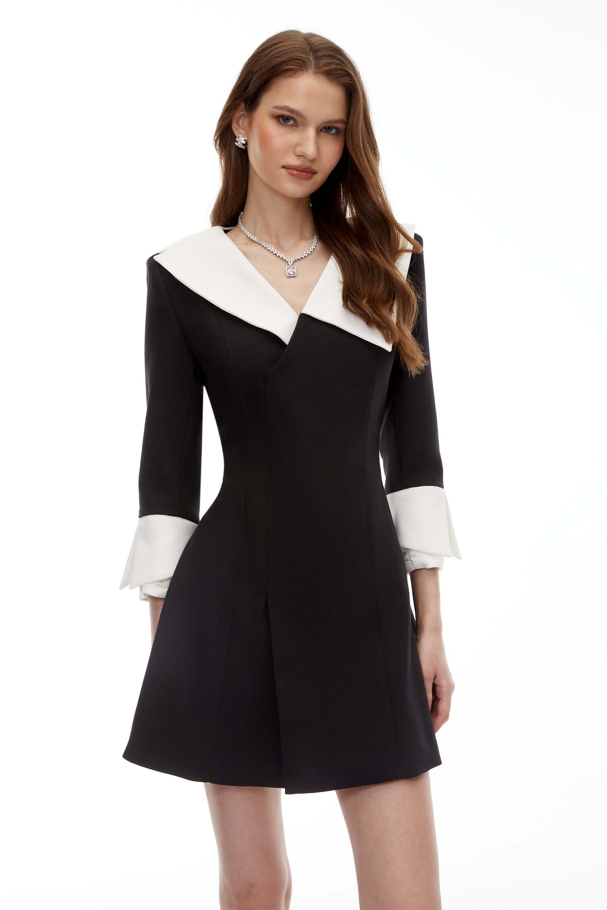 Aurohaya Celestine Black V-Neck Color Block Mini Dress