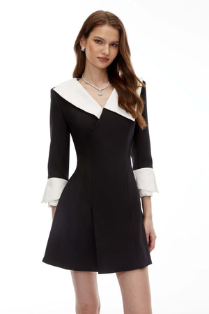 Aurohaya Celestine Black V-Neck Color Block Mini Dress