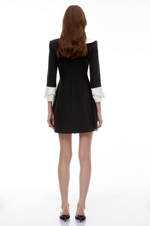 Aurohaya Celestine Black V-Neck Color Block Mini Dress
