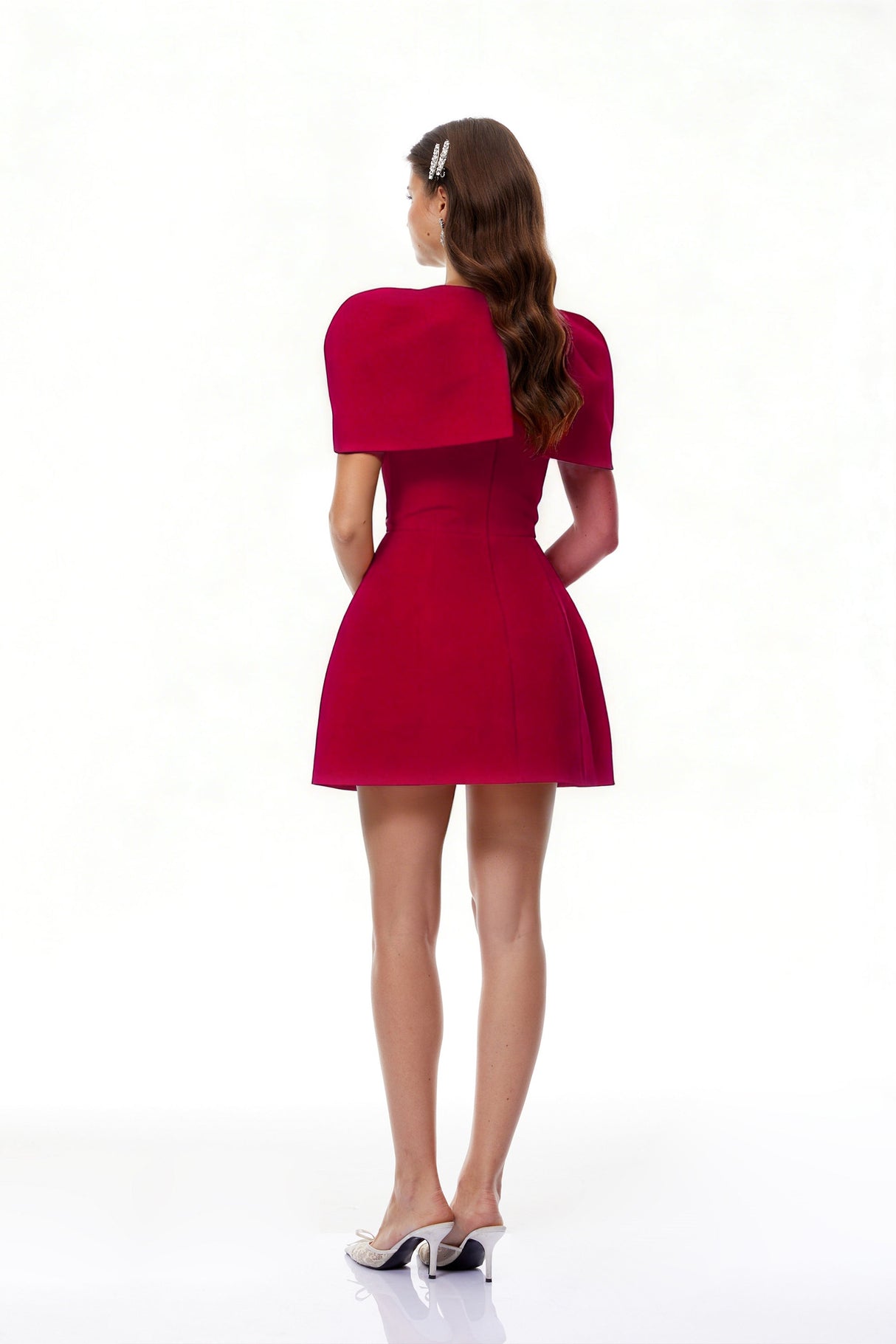 Aurohaya Celía Red Cape Design Flared Mini Dress
