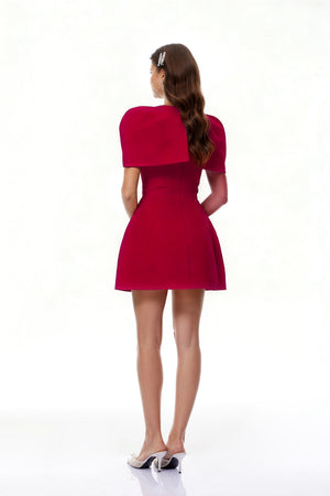 Aurohaya Celía Red Cape Design Flared Mini Dress