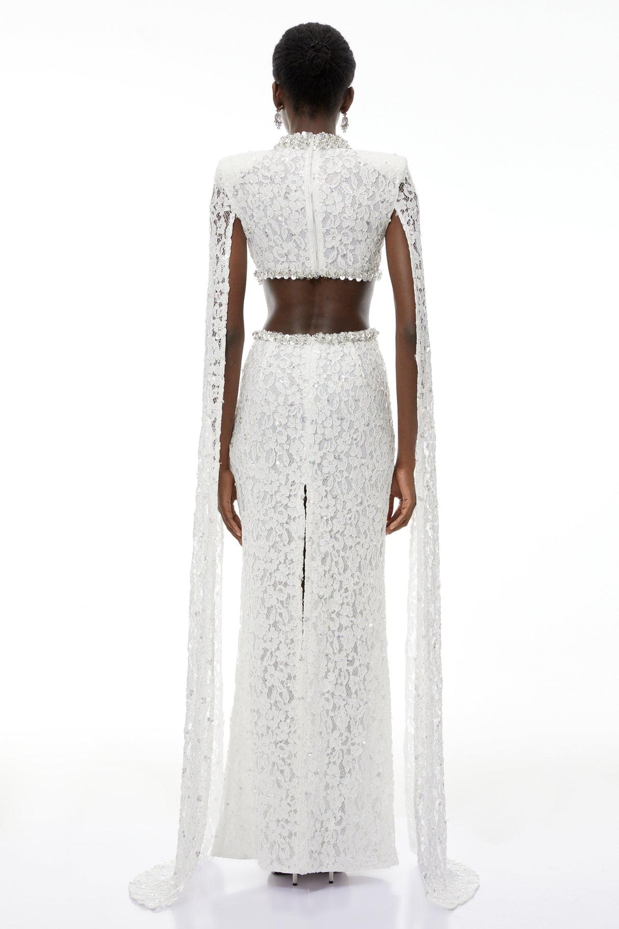 Aurohaya Chakame White Embellished Lace Maxi Dress