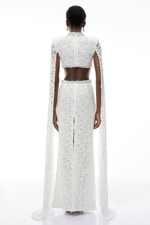 Aurohaya Chakame White Embellished Lace Maxi Dress