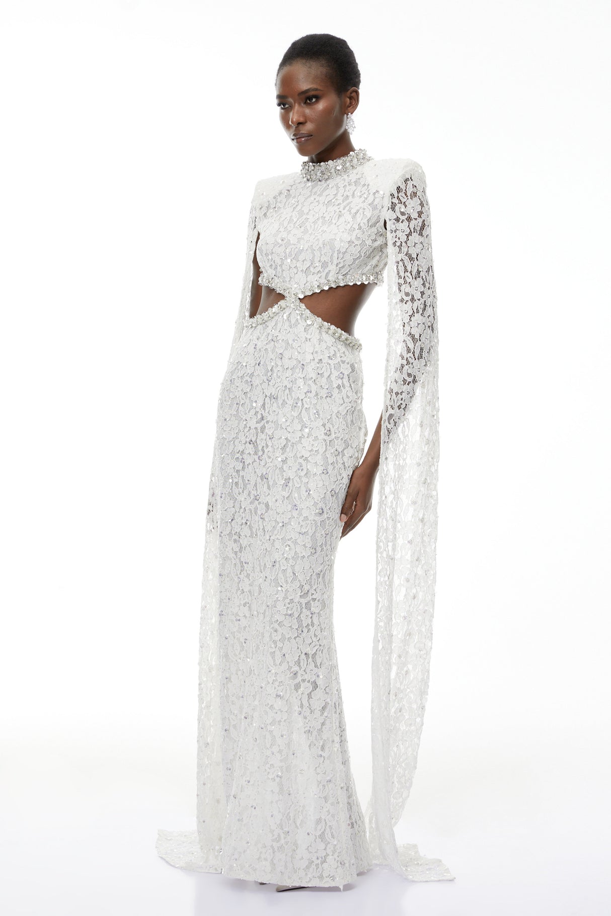 Aurohaya Chakame White Embellished Lace Maxi Dress