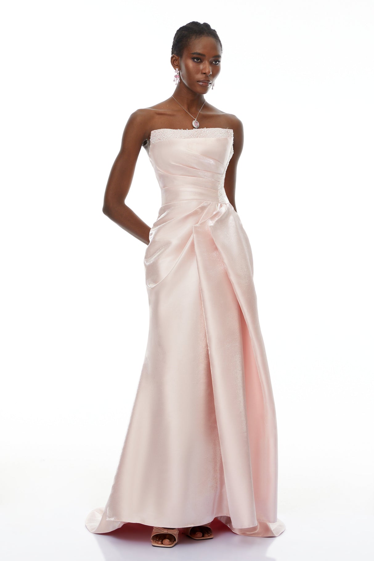 Aurohaya Charlotte Pink Off Shoulder Ruched Maxi Dress