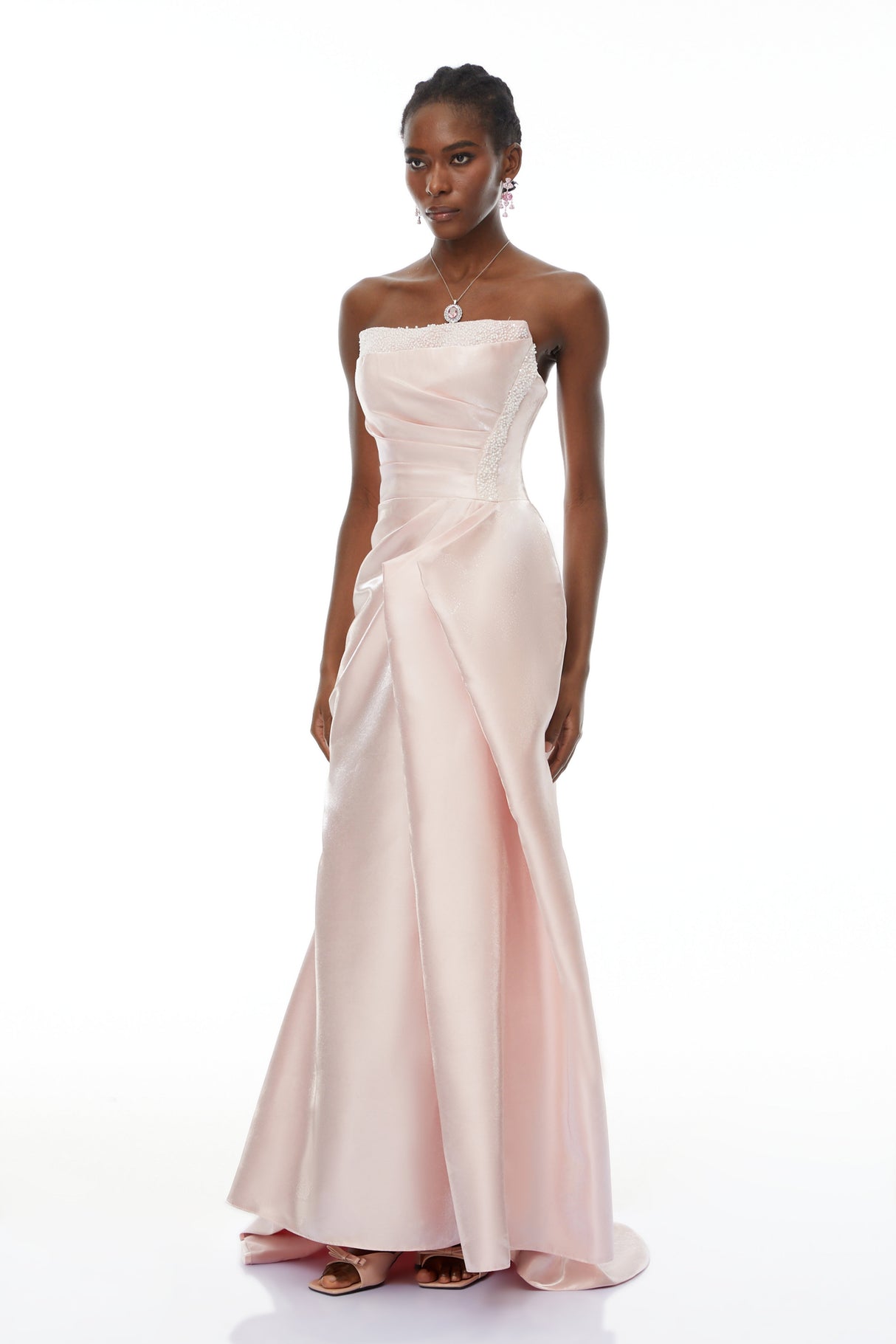 Aurohaya Charlotte Pink Off Shoulder Ruched Maxi Dress
