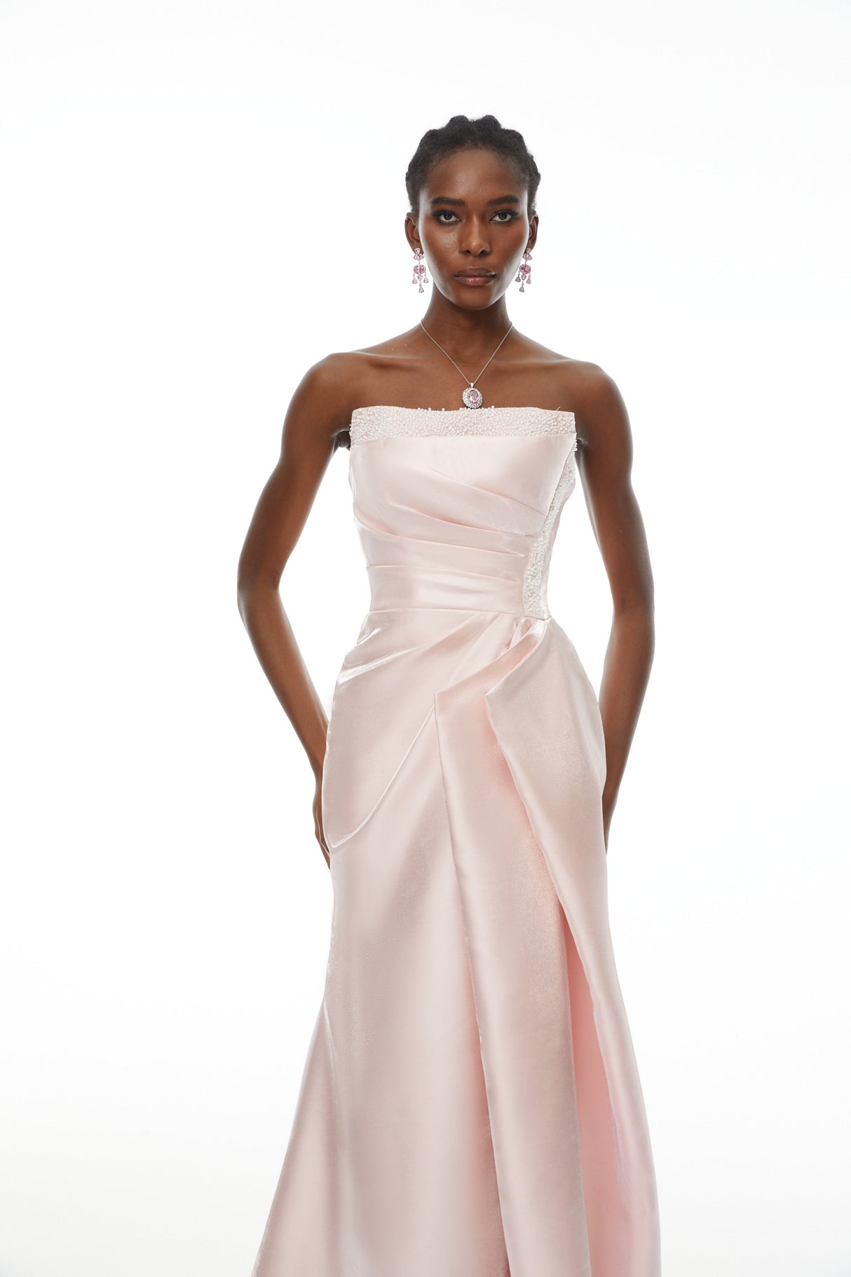 Aurohaya Charlotte Pink Off Shoulder Ruched Maxi Dress
