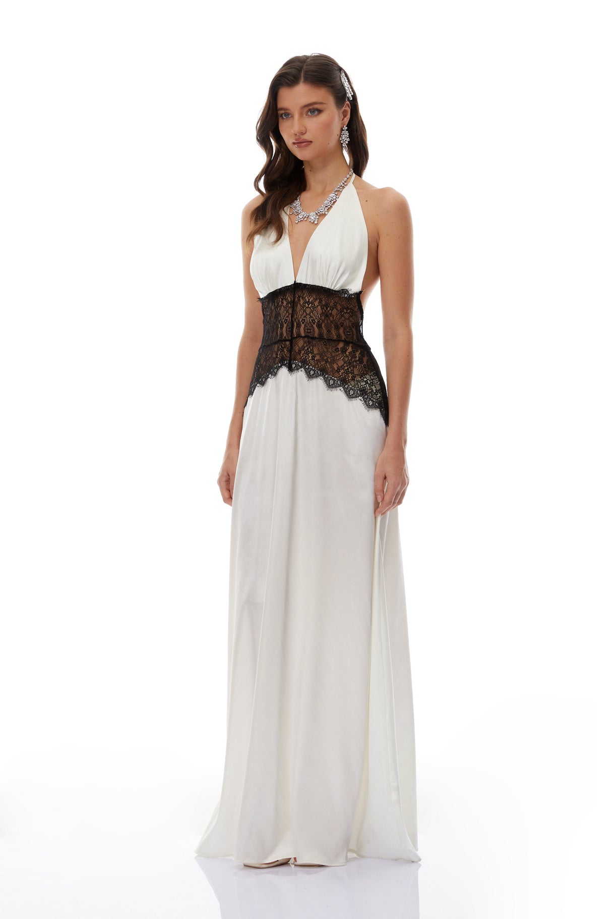 Aurohaya Charlotte White Lace Panel Maxi Dress