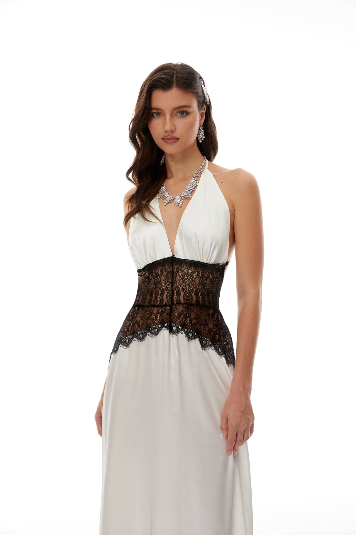 Aurohaya Charlotte White Lace Panel Maxi Dress