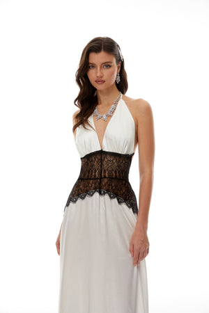 Aurohaya Charlotte White Lace Panel Maxi Dress