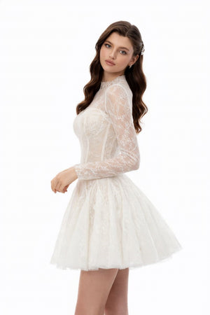 Aurohaya Mirabella White Sequined Flroal Lace Mini Dress