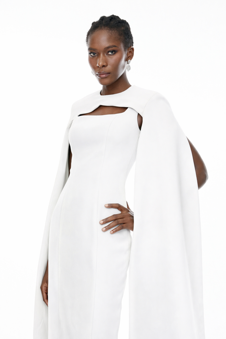 Aurohaya Brynja White Cape Design Maxi Gown