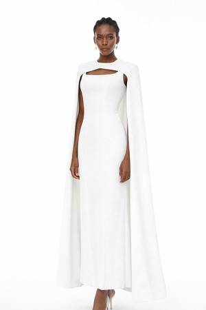 Aurohaya Brynja White Cape Design Maxi Gown