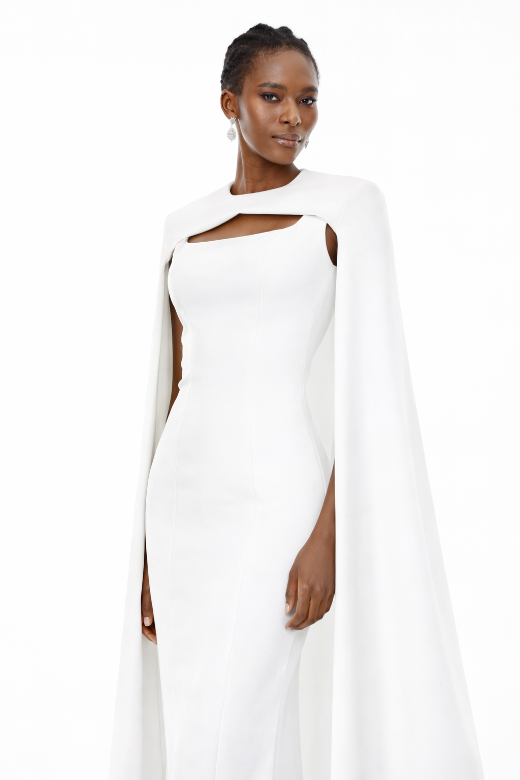 Aurohaya Brynja White Cape Design Maxi Gown