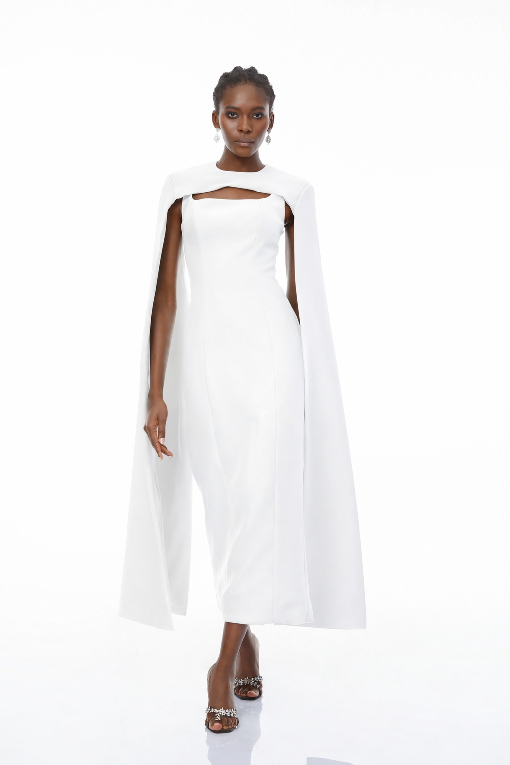 Aurohaya Brynja White Cape Design Maxi Gown