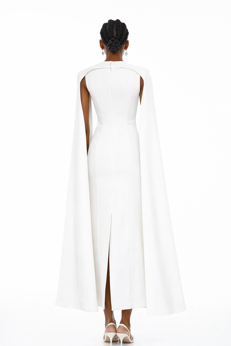 Aurohaya Brynja White Cape Design Maxi Gown