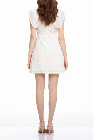 Aurohaya Cire White Embellished Mini Dress with Cap Sleeves