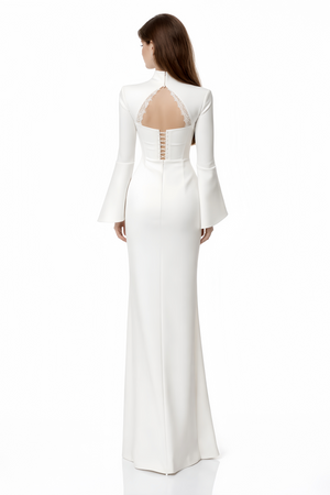 Aurohaya Ingvild White High Neck Backless Maxi Dress