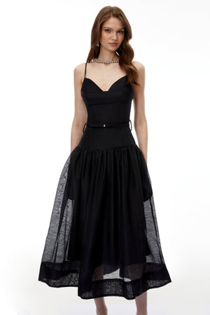 Aurohaya Circe Black Sweetheart Neckline Flared Midi Dress