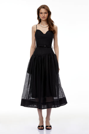 Aurohaya Circe Black Sweetheart Neckline Flared Midi Dress