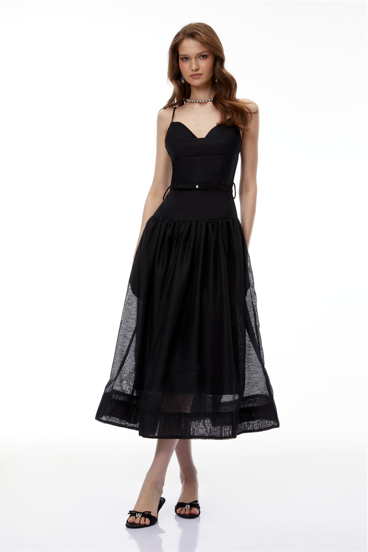 Aurohaya Circe Black Sweetheart Neckline Flared Midi Dress