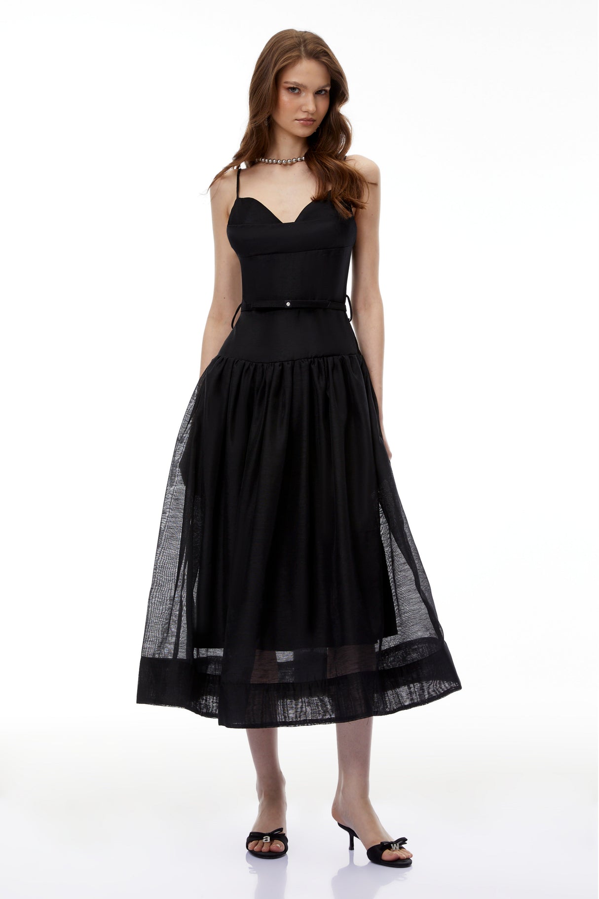 Aurohaya Circe Black Sweetheart Neckline Flared Midi Dress