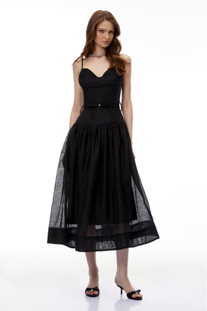 Aurohaya Circe Black Sweetheart Neckline Flared Midi Dress
