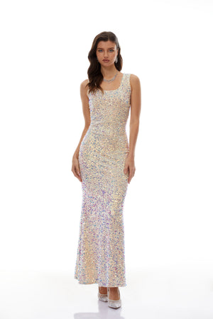 Aurohaya Claudia Neutrals Sequined Embellished Midi Dress