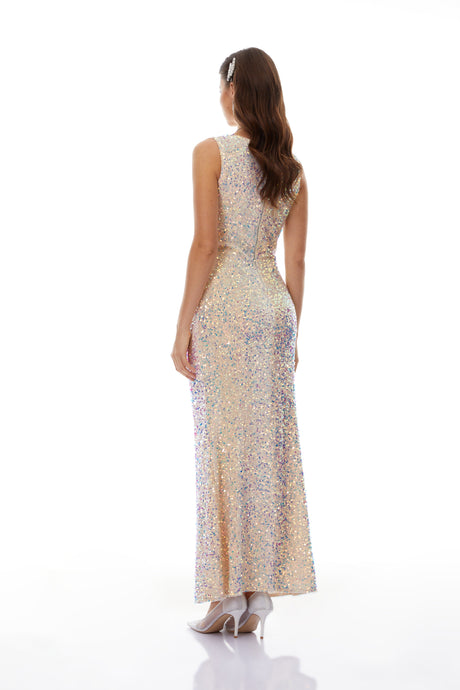 Aurohaya Claudia Neutrals Sequined Embellished Midi Dress