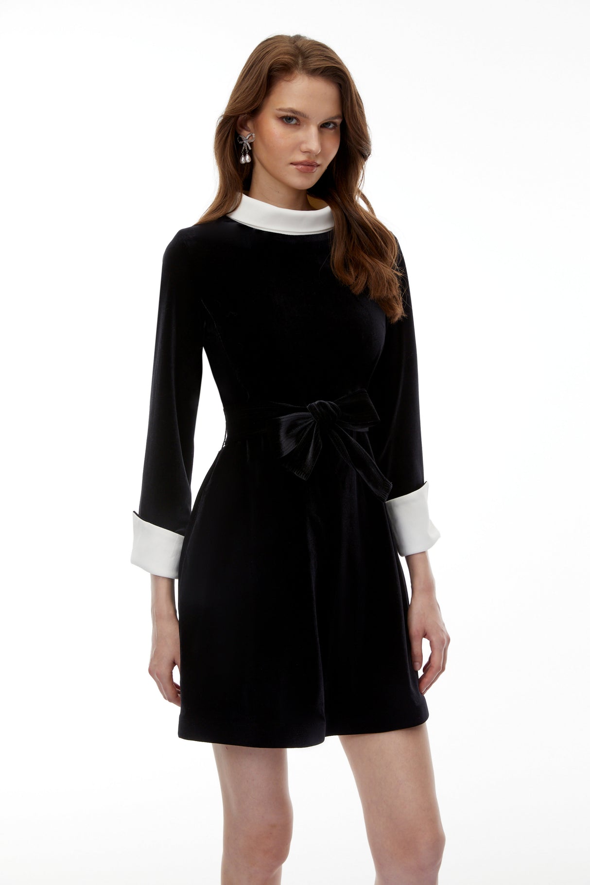 Aurohaya Clementine Black Belted Velvet Mini Dress