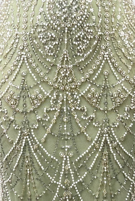 Cold Shoulder Crystal Pearl Maxi Dress Green