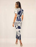 Distinctive Printed V-Neck Midi Dress