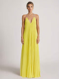 Elegant Pleated V-Neck Backless Chiffon Maxi Dress