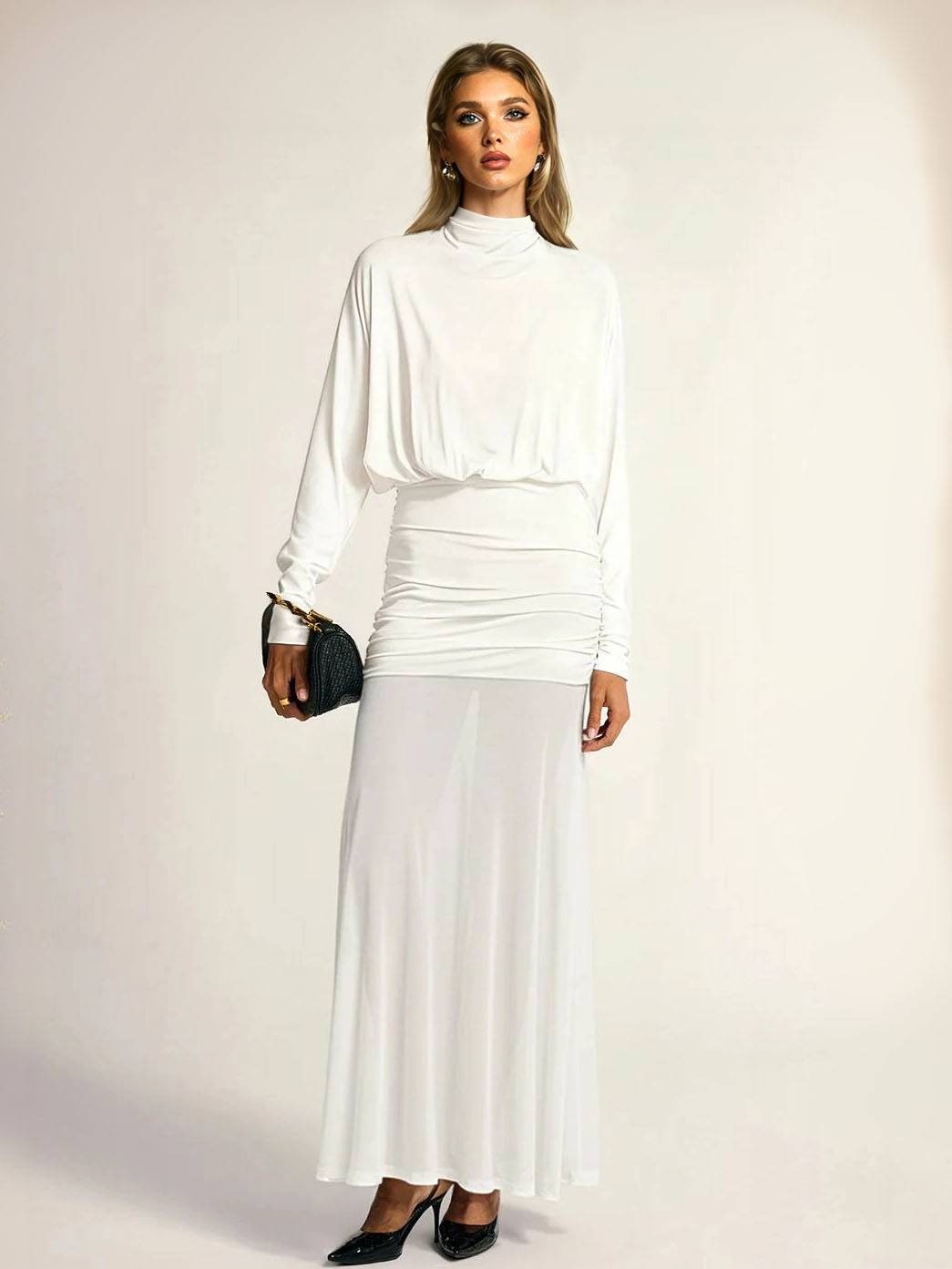 Fake two-piece hip-wrapped Tulle Splicing Maxi Dress