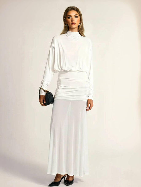 Aurohaya Fake two-piece hip-wrapped Tulle Splicing Maxi Dress White
