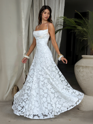 Aurohaya Elegant Floral Lace Spaghetti Strap Maxi Dress
