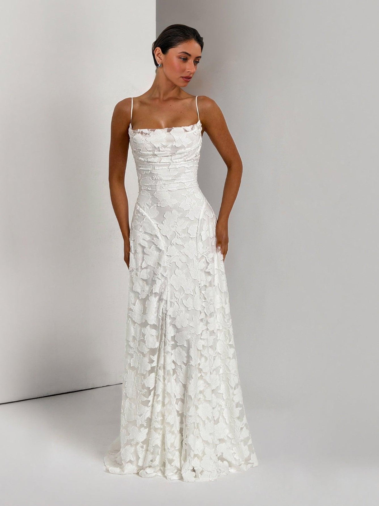 Aurohaya Elegant Floral Lace Spaghetti Strap Maxi Dress