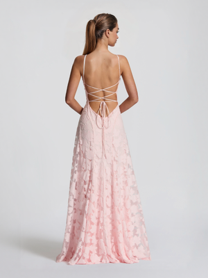 Aurohaya Elegant Floral Lace Spaghetti Strap Maxi Dress