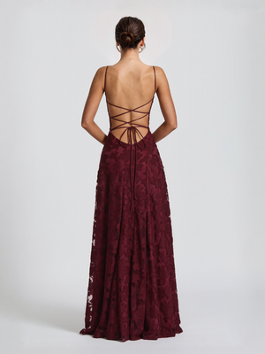 Aurohaya Elegant Floral Lace Spaghetti Strap Maxi Dress