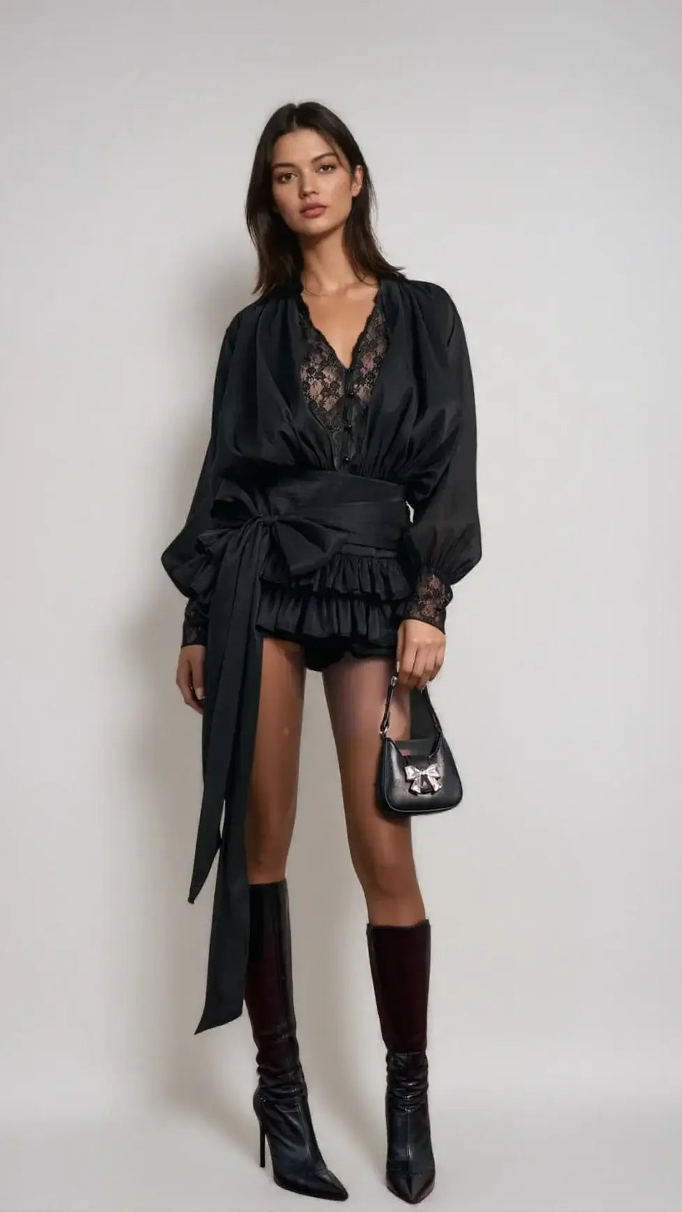 Aurohaya Soline Lace Mini Dress Black