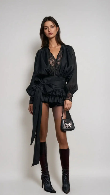 Aurohaya Soline Lace Mini Dress Black