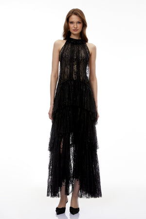 Aurohaya Coralie Black Floral Lace Maxi Dress