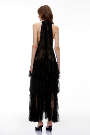 Aurohaya Coralie Black Floral Lace Maxi Dress