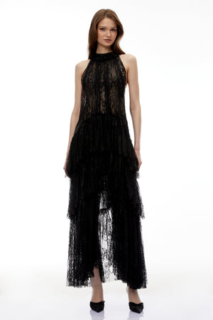 Aurohaya Coralie Black Floral Lace Maxi Dress