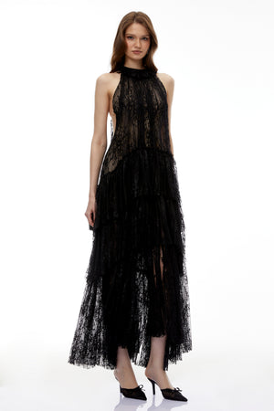 Aurohaya Coralie Black Floral Lace Maxi Dress