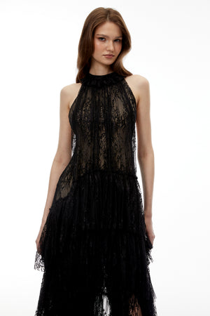 Aurohaya Coralie Black Floral Lace Maxi Dress