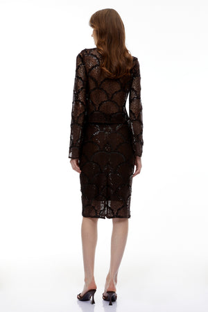 Aurohaya Cordelia Chocolate Brown Lace Top & Skirt Set
