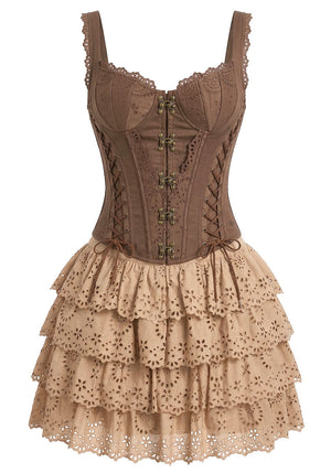 Corset Lace Rufle Dress Brown